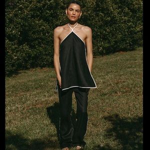 DISSH AIDEN BLACK LINEN BINDING TUNIC TOP